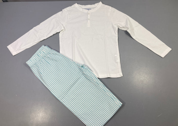 Pyjama 2pcs jersey m.l blanc + bas ligné bleu, moins cher chez Petit Kiwi