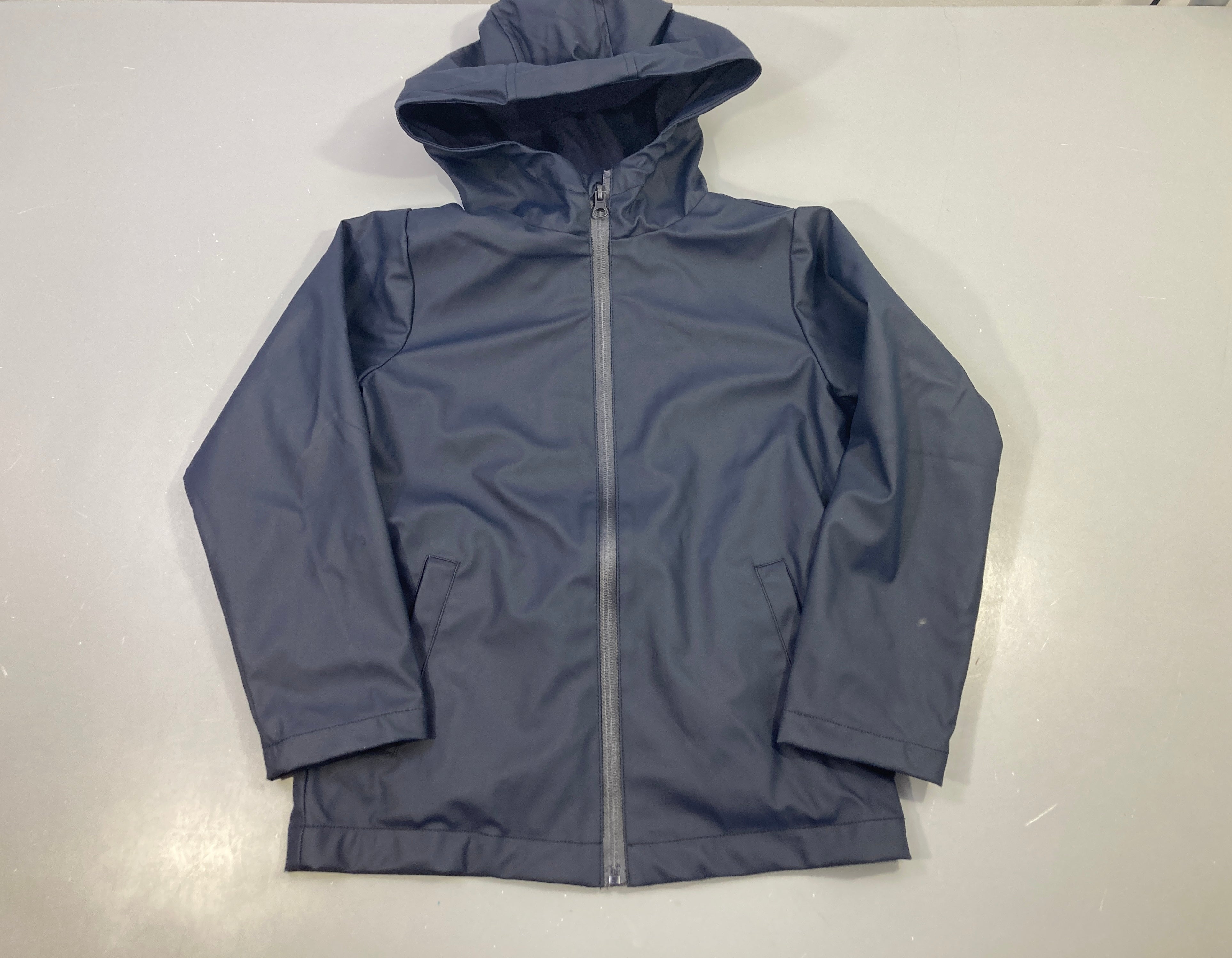 Veste cirée zippée bleu foncé à capuche