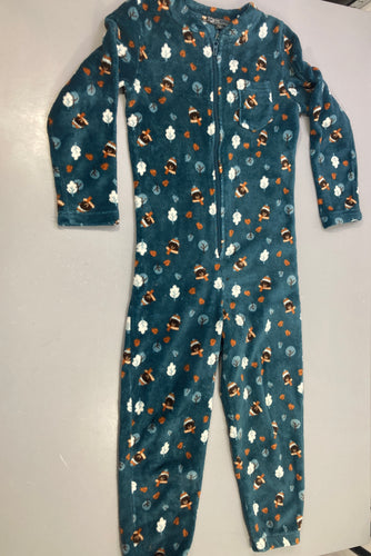 Combinaison velours zippée bleue ours feuilles, moins cher chez Petit Kiwi
