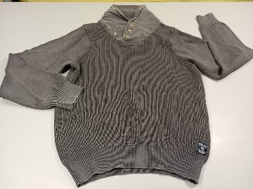 Pull côtelé gris, col montant, moins cher chez Petit Kiwi