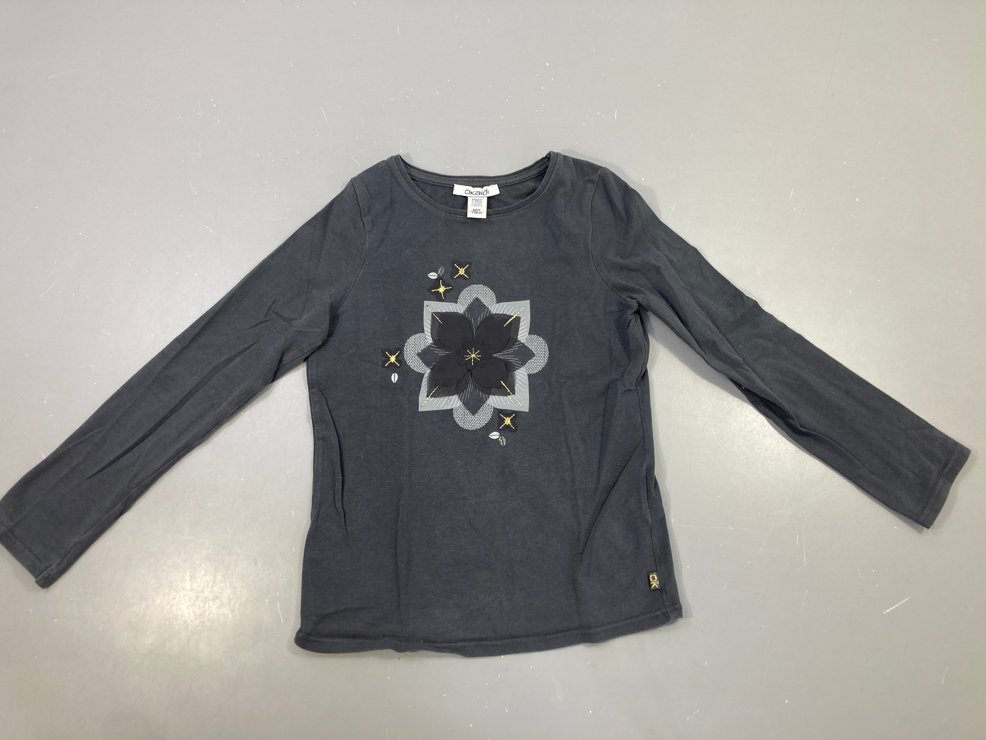 T-shirt ml gris fleur brodée tulle