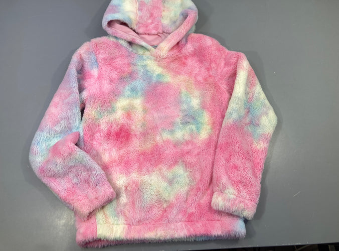 Pull peluche à capuche coloré rose-jaune-bleu..., moins cher chez Petit Kiwi
