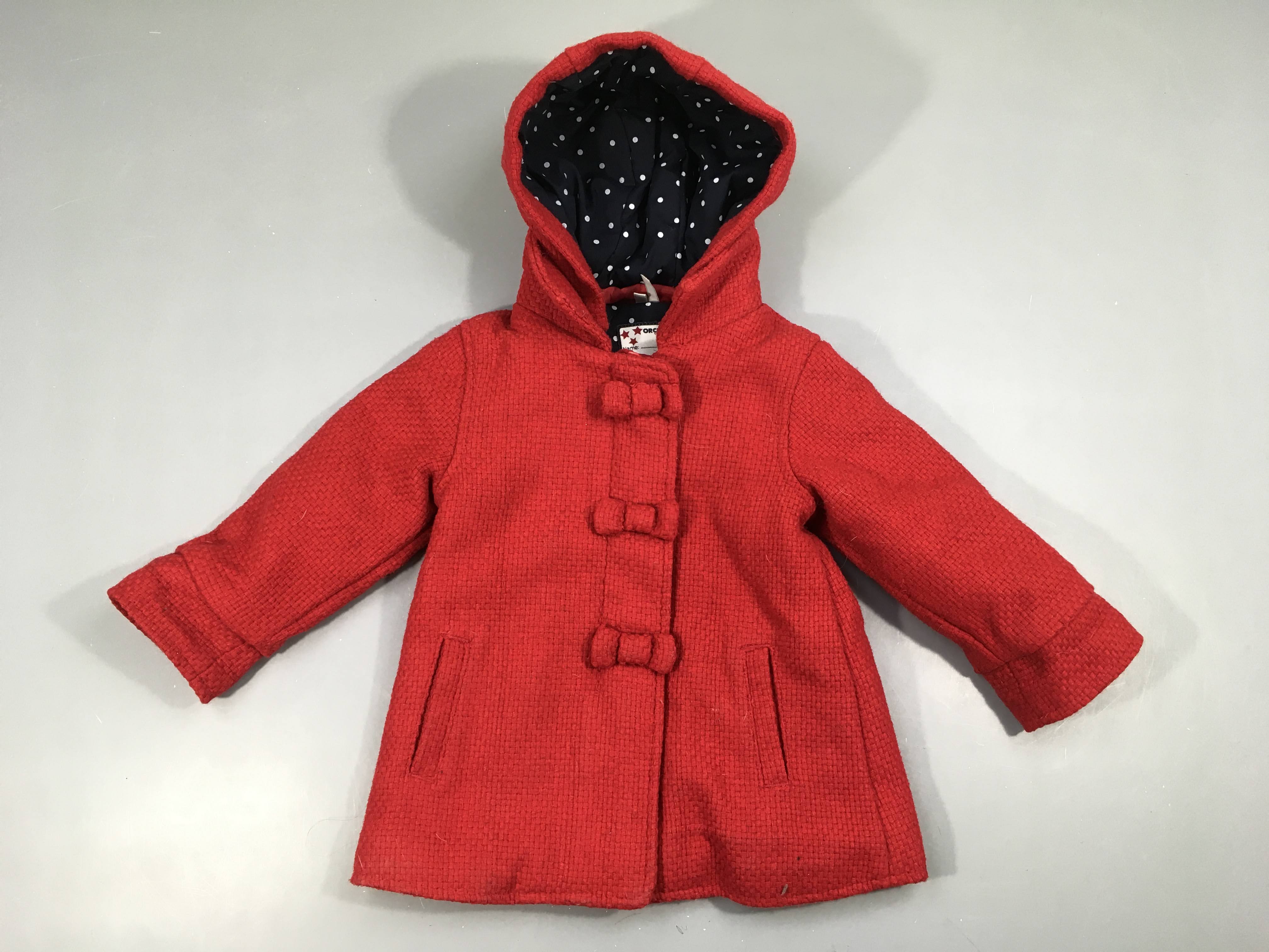 Veste style tweed rouge à capuche amovible, 14% laine