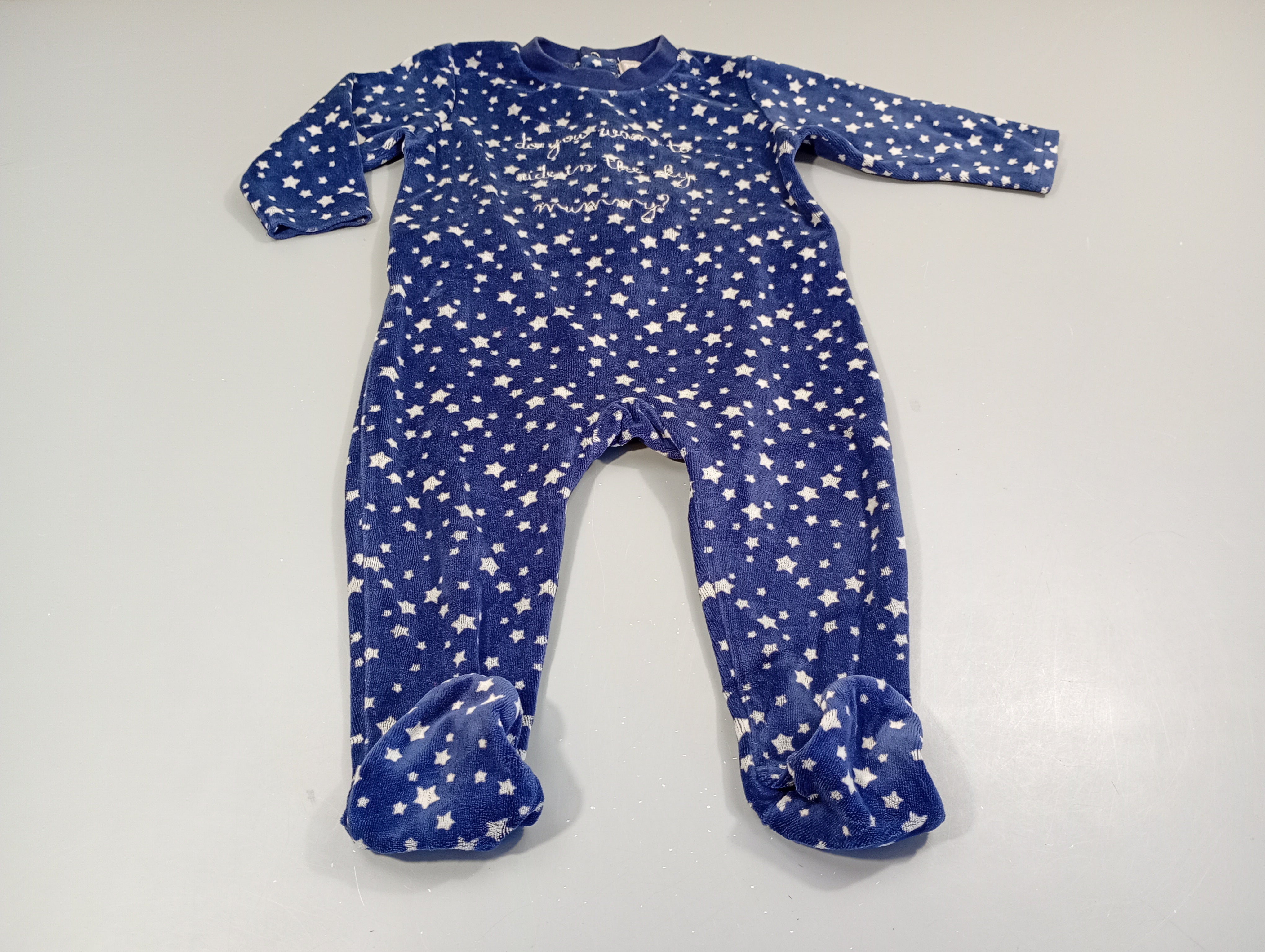 Pyjama velours bleu marine, étoiles blanches 