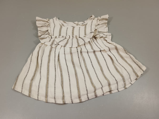 Robe m.c   écrue à volants, rayures verticales noir doré, moins cher chez Petit Kiwi