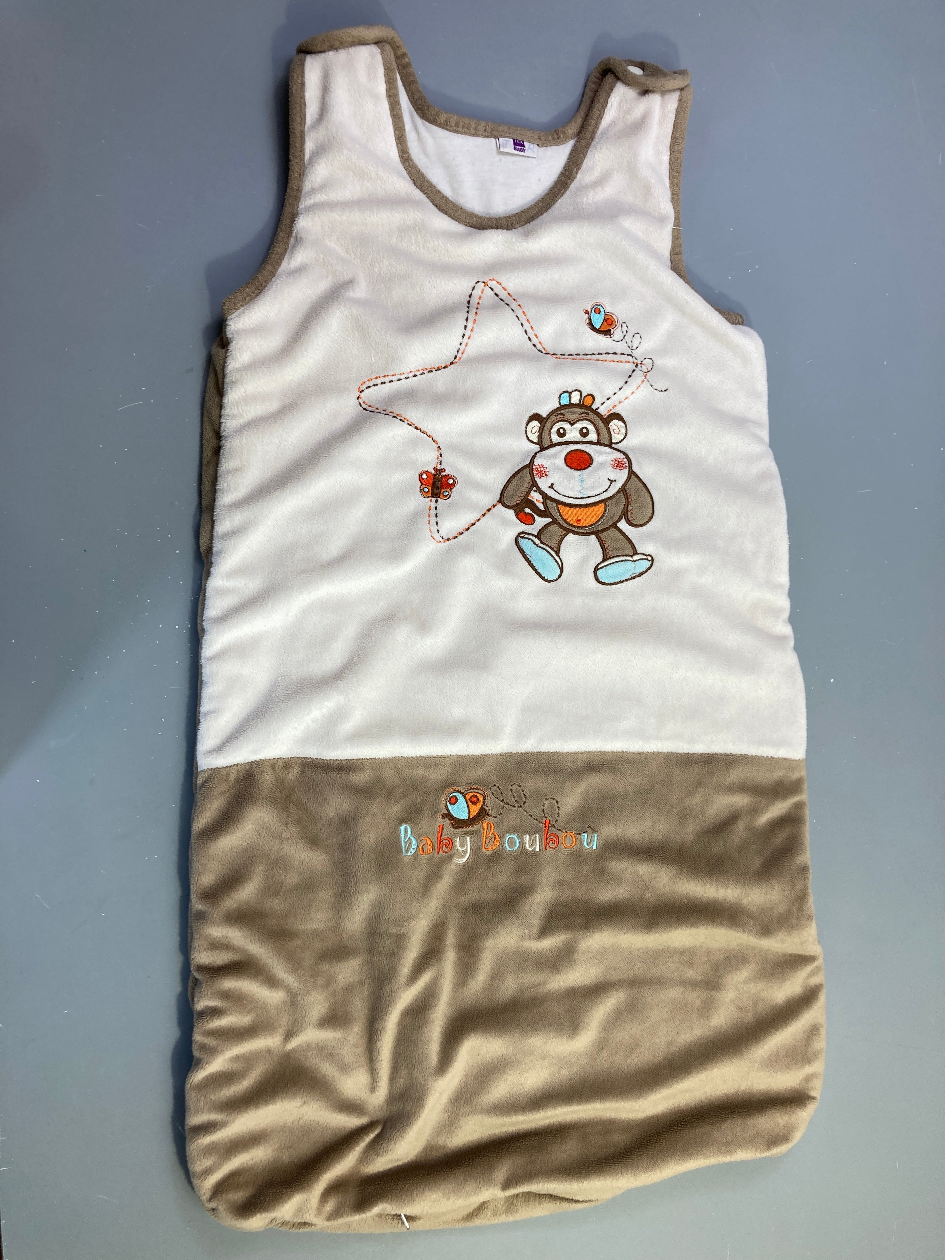 Gigoteuse velours s.m blanche/taupe singe étoile, Baby Boubou