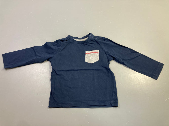 T-shirt m.l bleu marine poche grise, moins cher chez Petit Kiwi