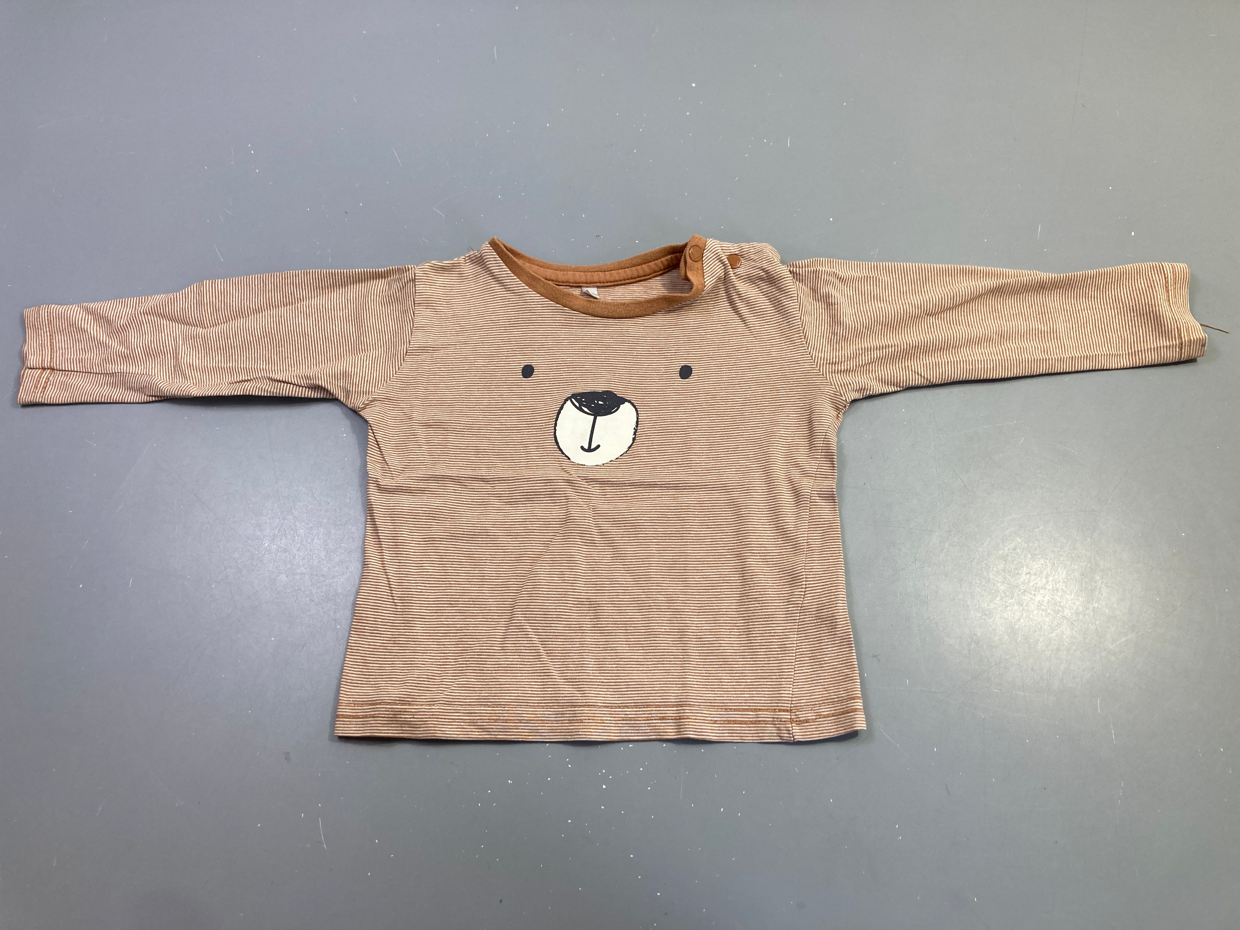T-shirt m.l marron rayé visage ours