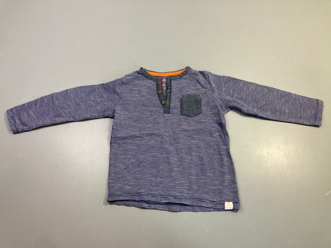 T-shirt m.l bleu marine rayé fines poche boutons, moins cher chez Petit Kiwi