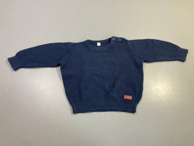 Pull tricot bleu marine boutons épaule, moins cher chez Petit Kiwi
