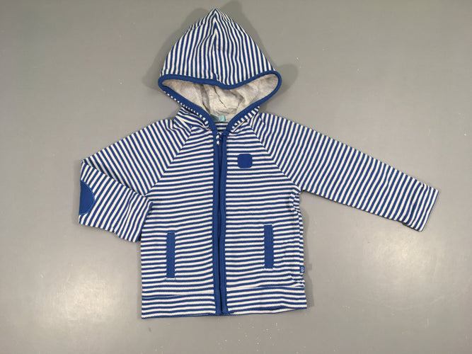 Gilet à capuche zippé blanc rayé bleu texturé, moins cher chez Petit Kiwi