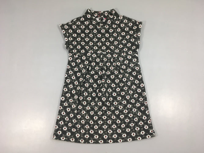 Robe m.l jersey col montant vert gris foncé motifs blancs, moins cher chez Petit Kiwi