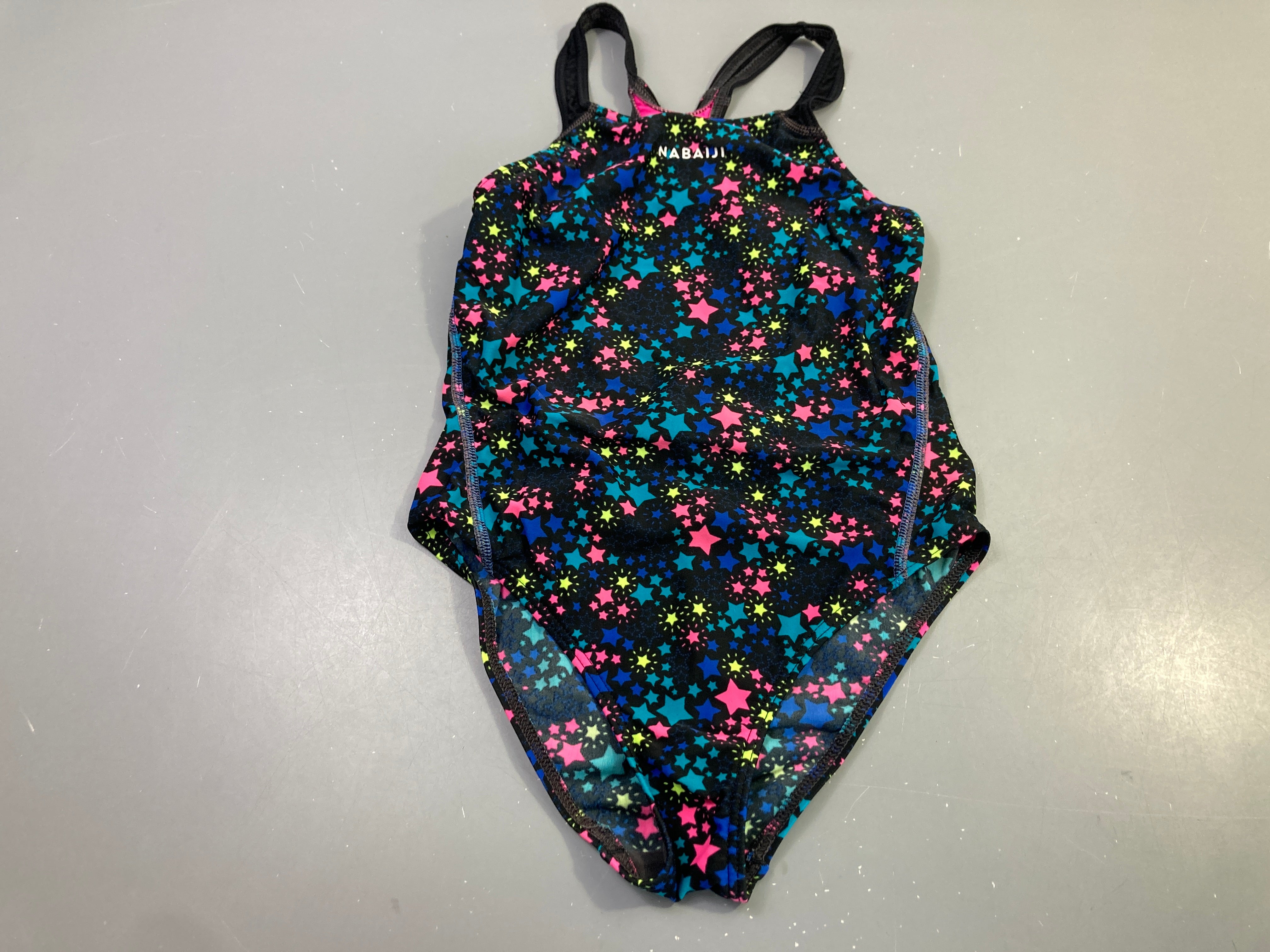 Maillot de bain s.m noir étoiles multicolores, Nabaiji (taille estimée)