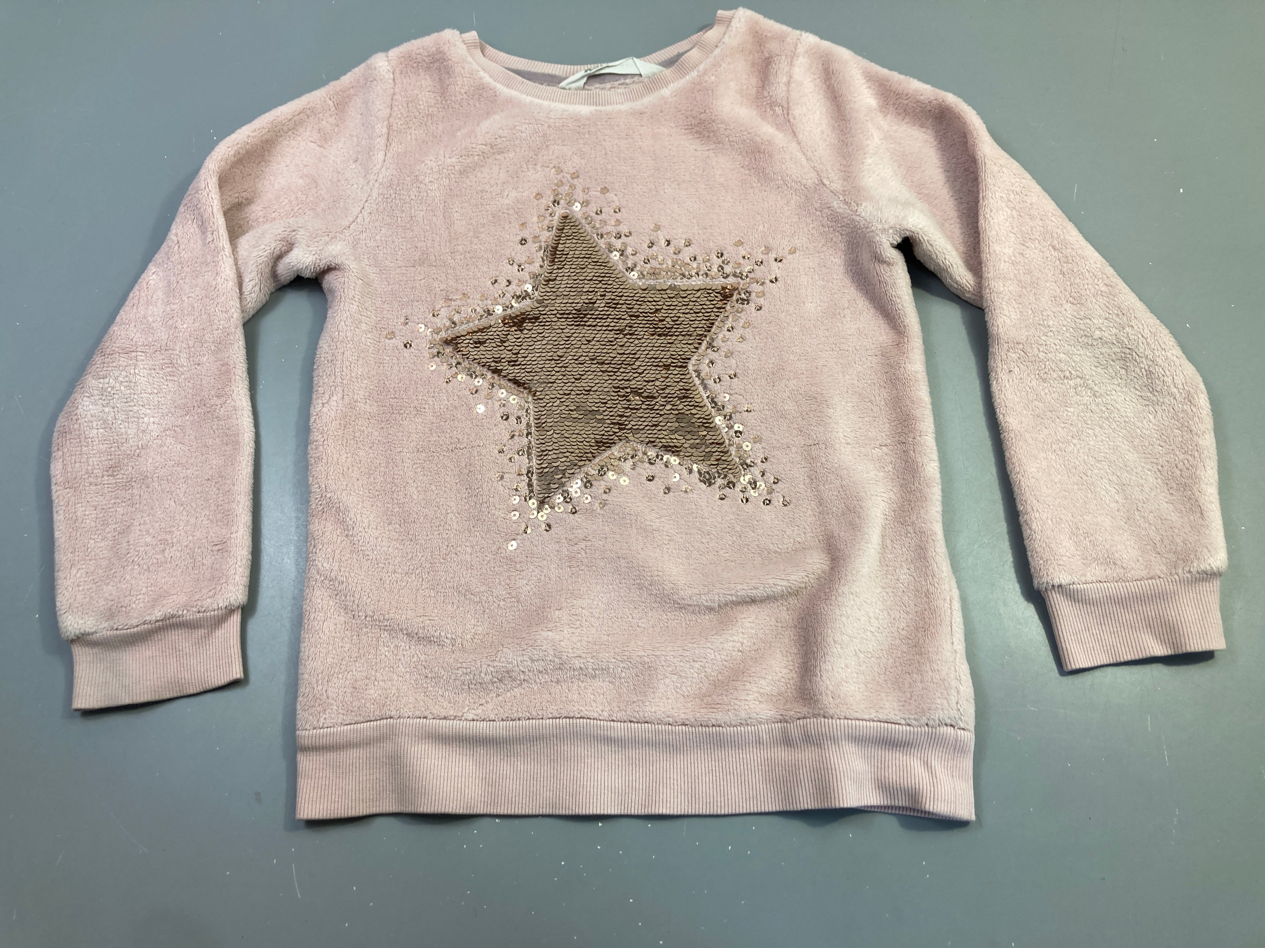 Pull m.l velours rose pâle étoile paillettes