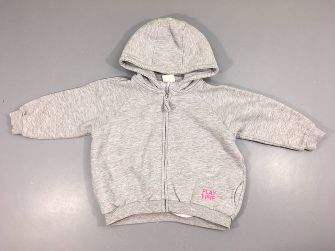 Sweat à capuche zippé gris Time Play Légèrement bouloché, moins cher chez Petit Kiwi