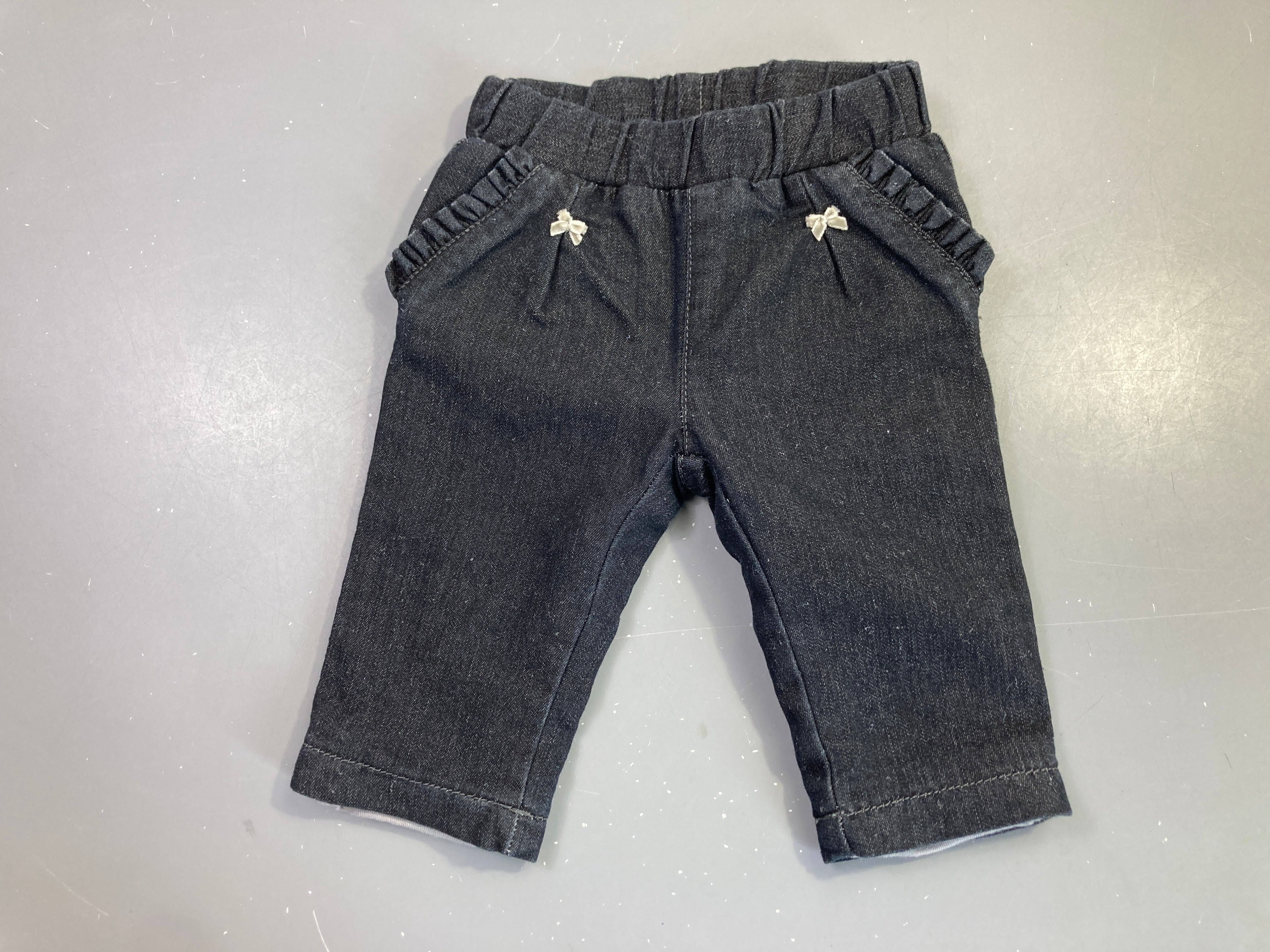 Pantalon jean gris foncé noeud, doublé jersey