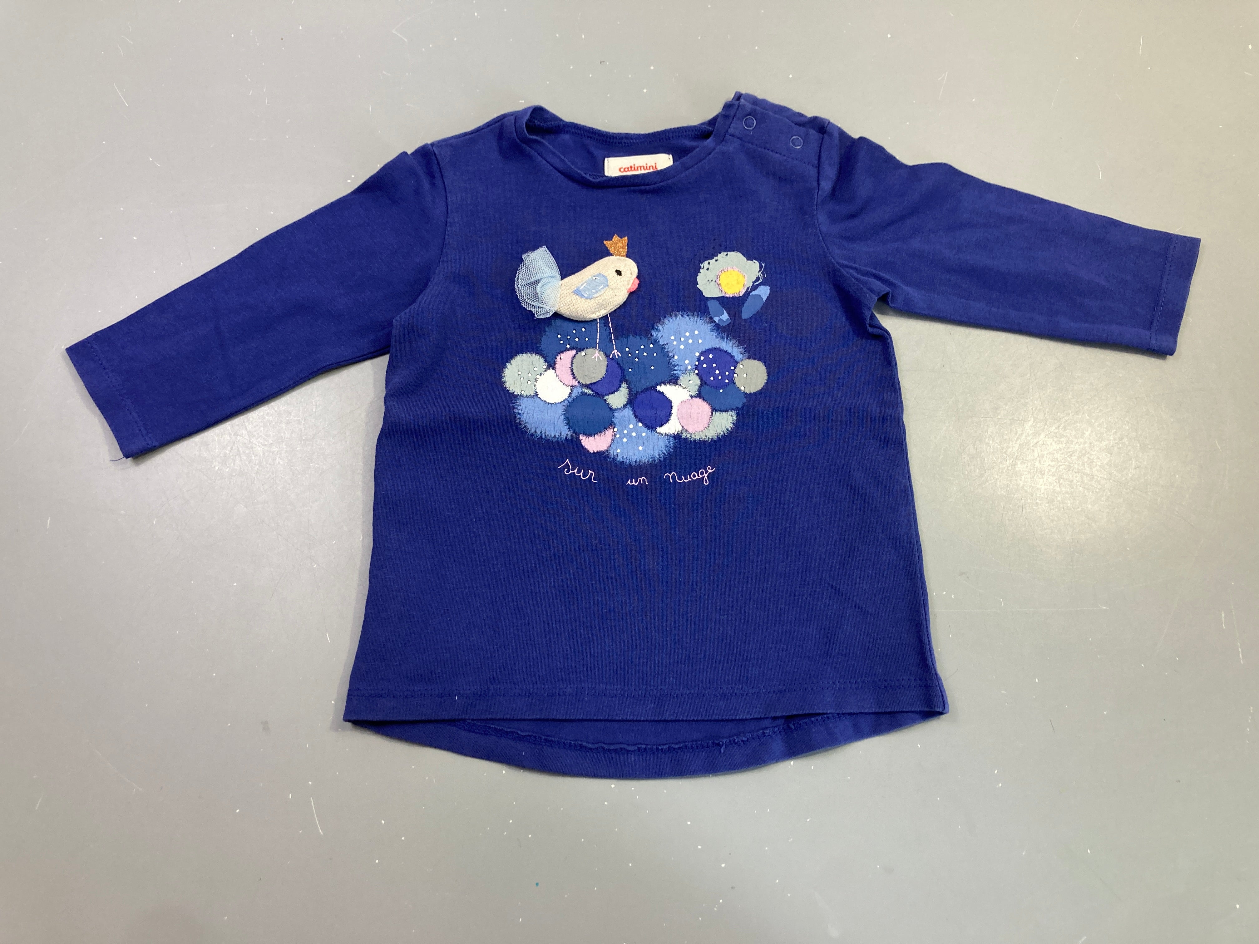 T-shirt ml bleu roi oiseau nuage