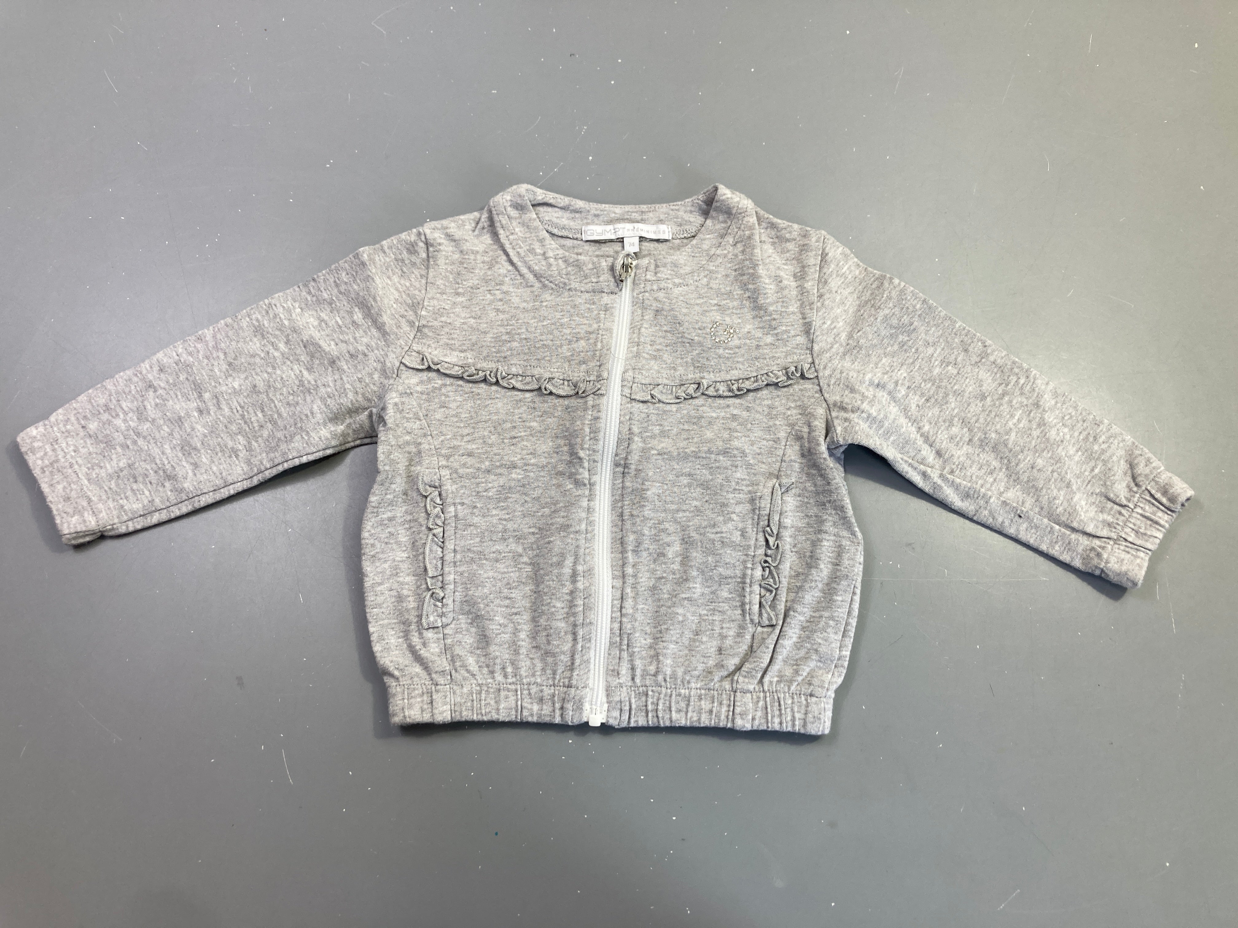 Sweat gris chiné zippé volants