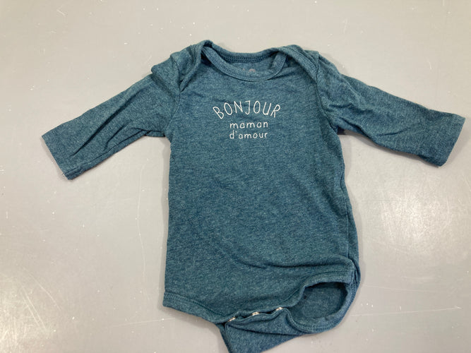 Body m.l bleu chiné Bonjour, moins cher chez Petit Kiwi