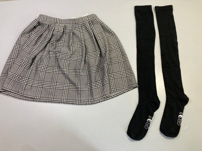 Jupe pied-de-poule molleton noire et blanche + collants noirs, moins cher chez Petit Kiwi