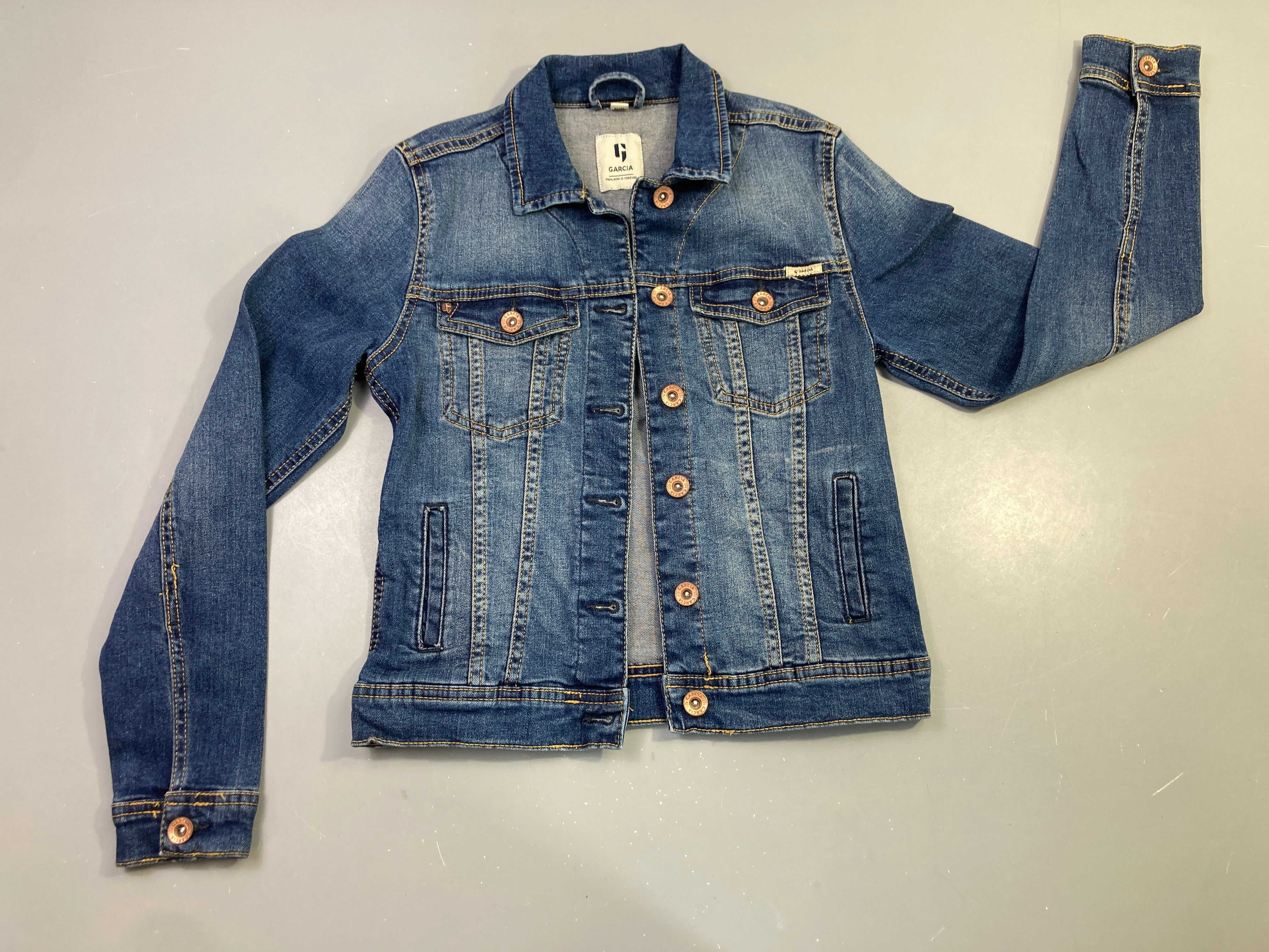 Veste jean bleu délavé boutons