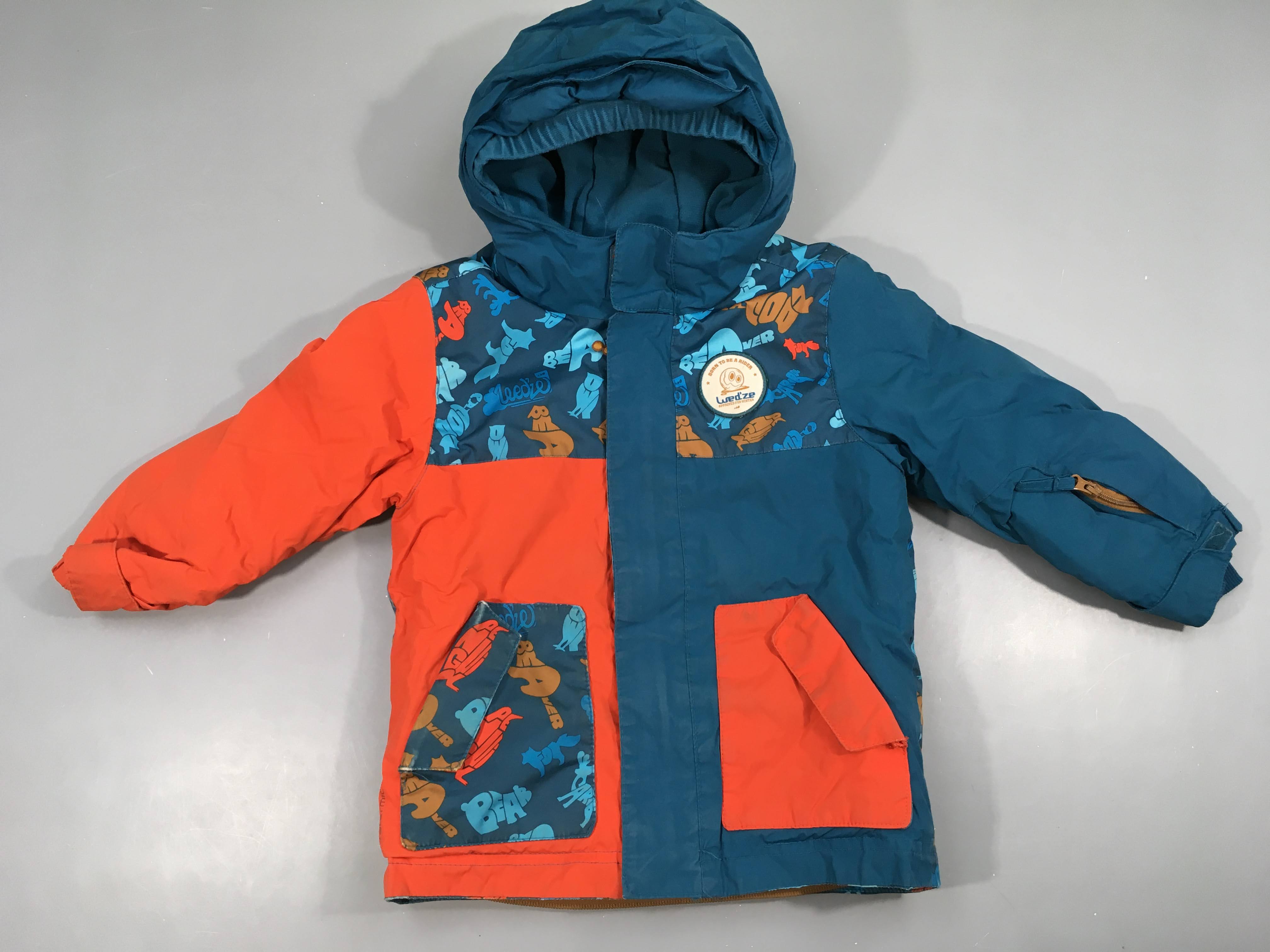 Veste de ski bleu/orange animaux, Wed'ze, usée par endroits