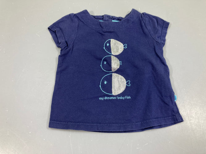 T-shirt m.c bleu foncé poissons sequins, moins cher chez Petit Kiwi