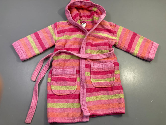 Peignoir velours rose rayé multicolore capuche, moins cher chez Petit Kiwi