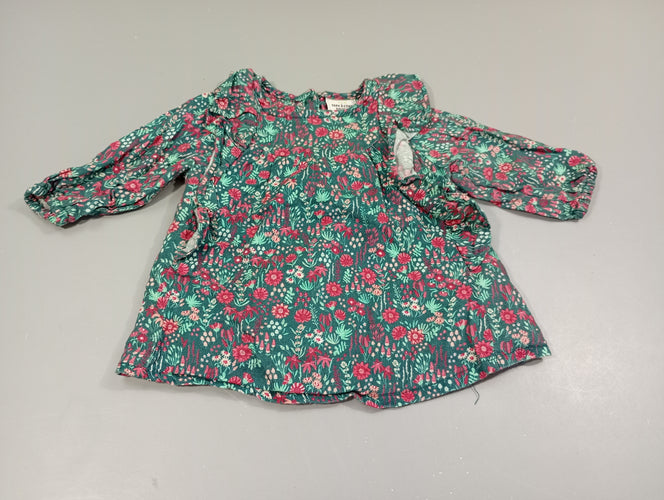 Blouse m.l verte fleurs, moins cher chez Petit Kiwi
