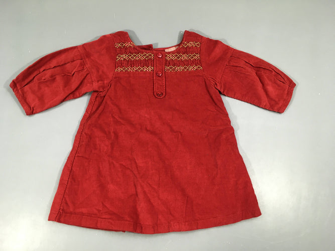 Robe m.l velours rouge s.moks haut, moins cher chez Petit Kiwi