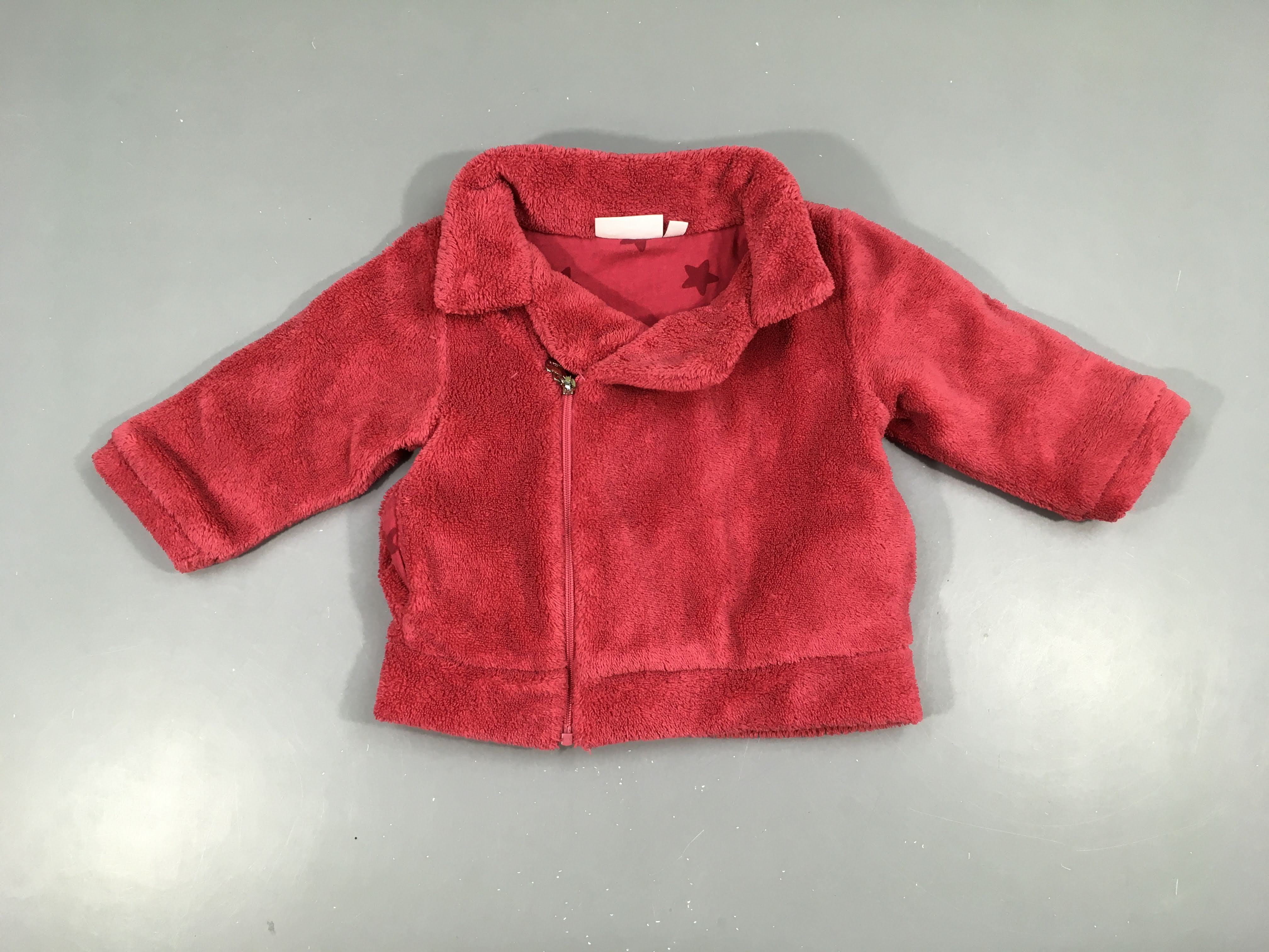 Gilet zippé velours aoutiné rose foncé