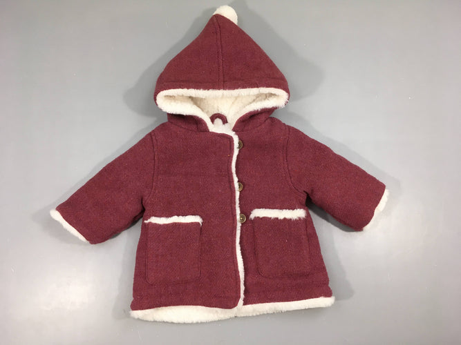 Manteau à capuche aubergine doublé peluche, moins cher chez Petit Kiwi