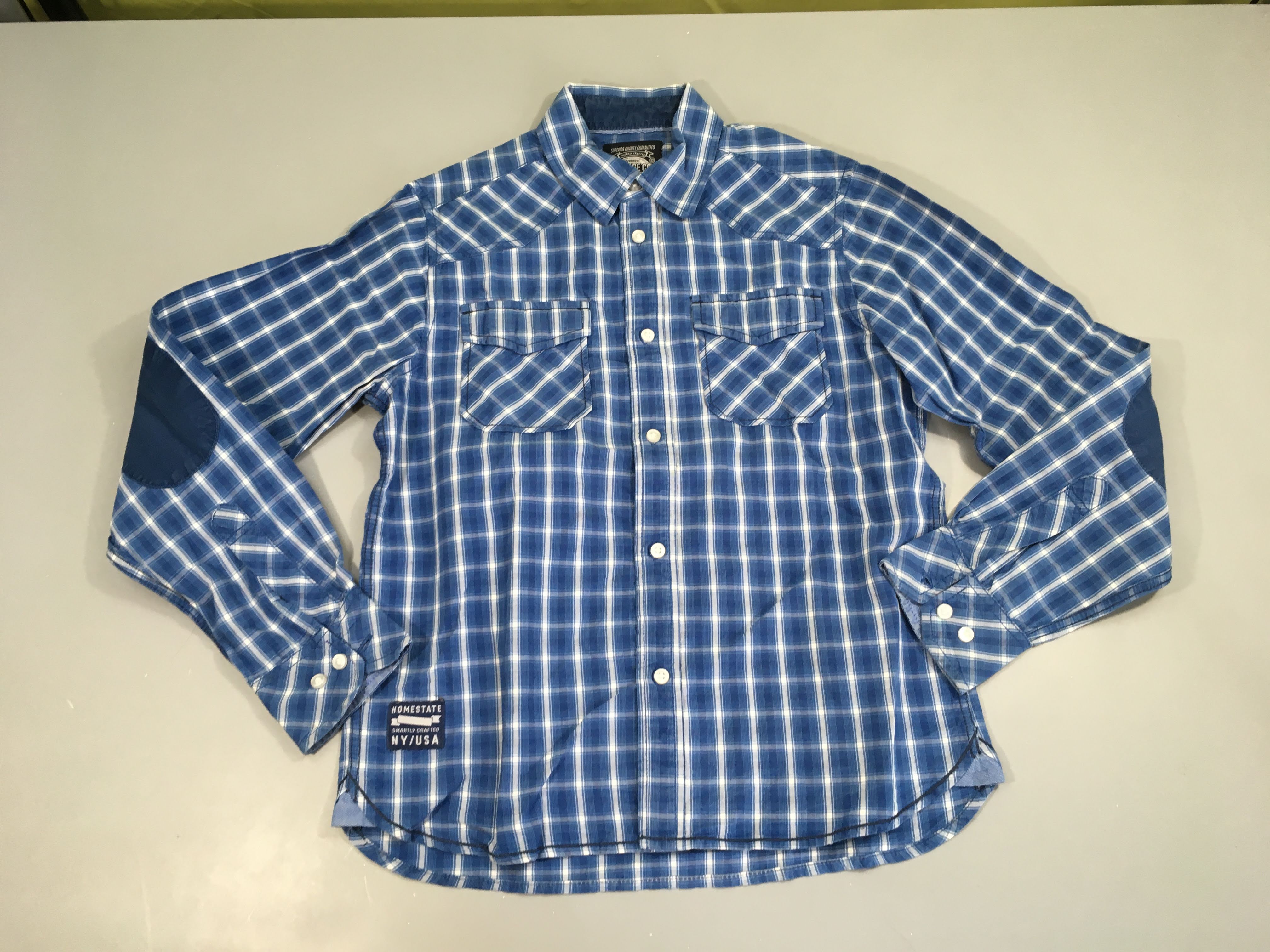 Chemise m.l à carreaux bleu-blanc