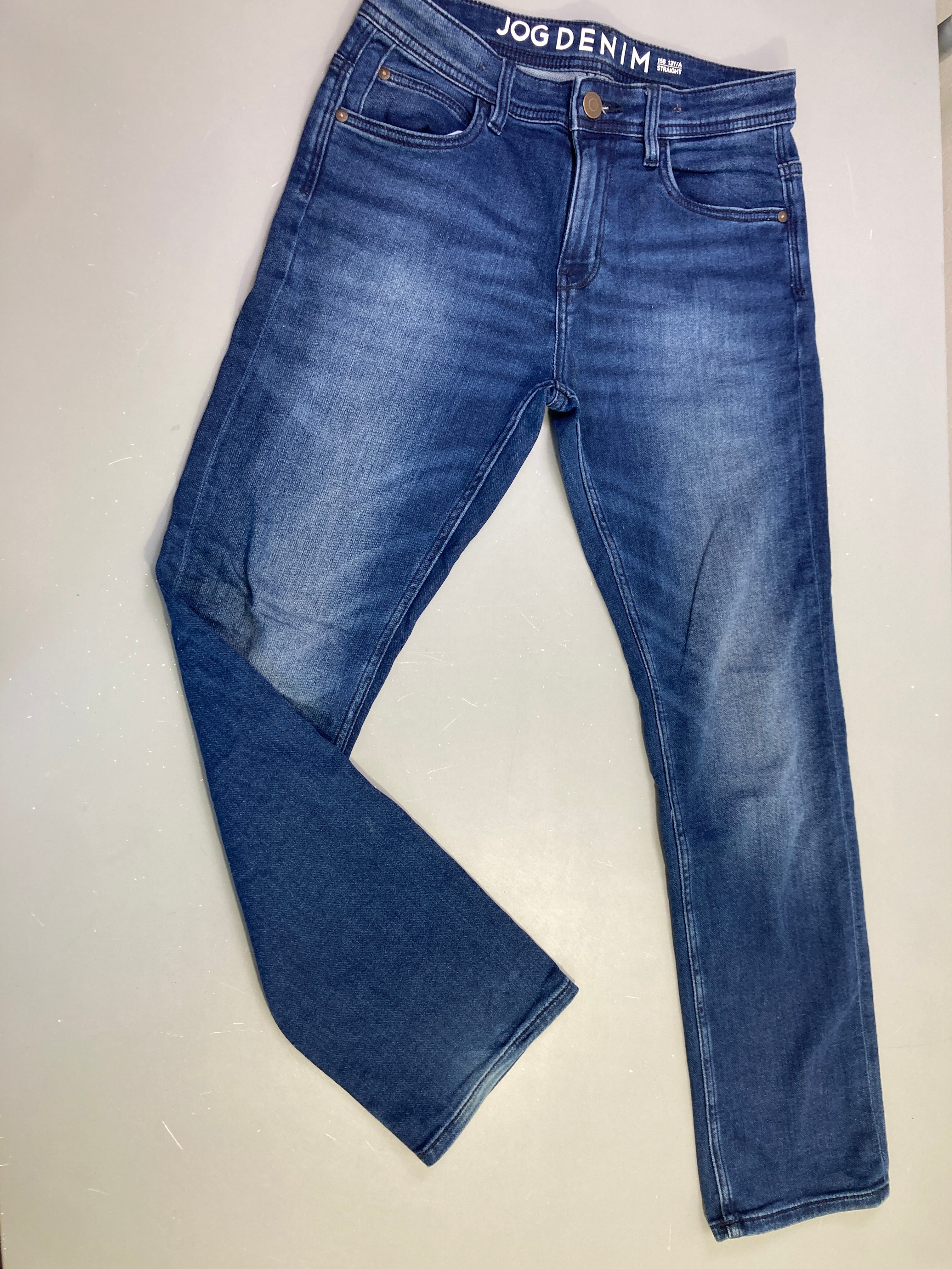 Jean droit bleu délavé-Jog Denim
