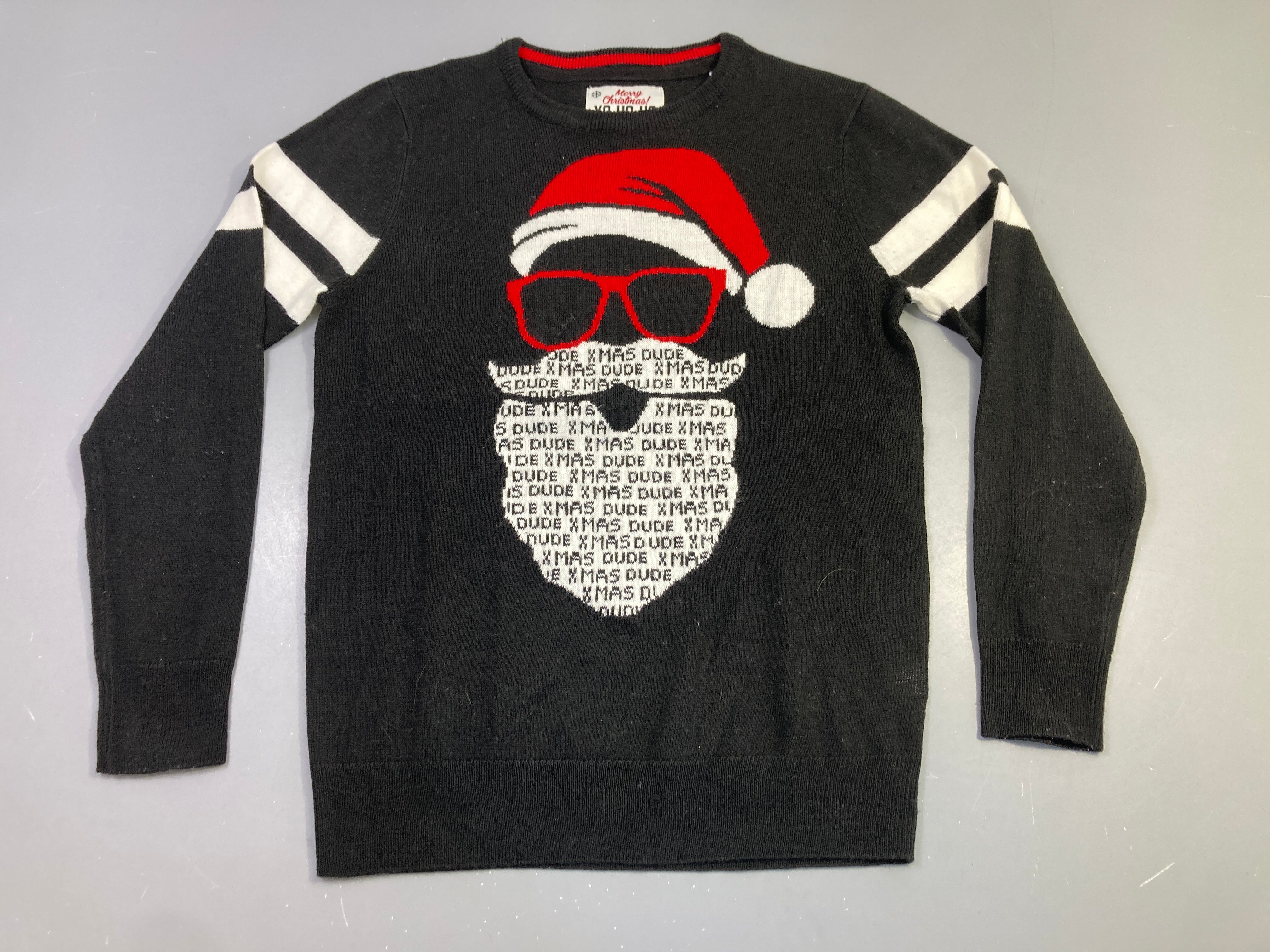 Pull noir père Noël lunettes