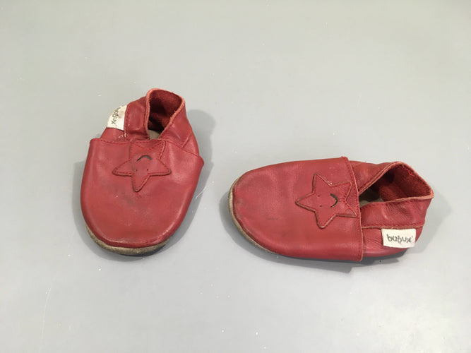 Chaussons en cuir bordeau étoiles-semelles patinées, moins cher chez Petit Kiwi