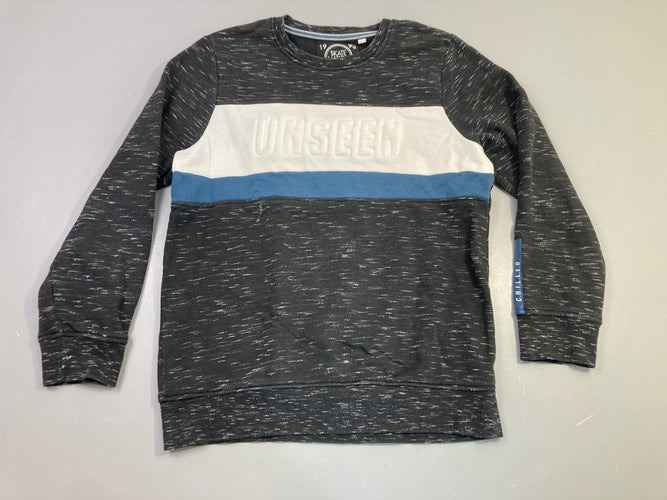 Sweat gris chiné rayé bleu blanc, moins cher chez Petit Kiwi