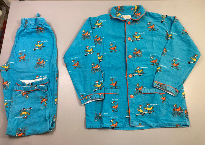 Pyjama 2 pièces turquoise poules vélo, moins cher chez Petit Kiwi