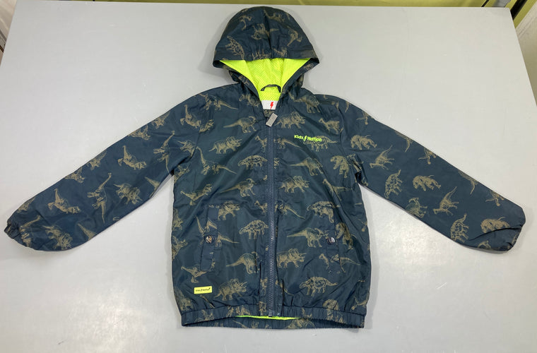 Veste coupe-vent bleu foncé dino à capuche, moins cher chez Petit Kiwi