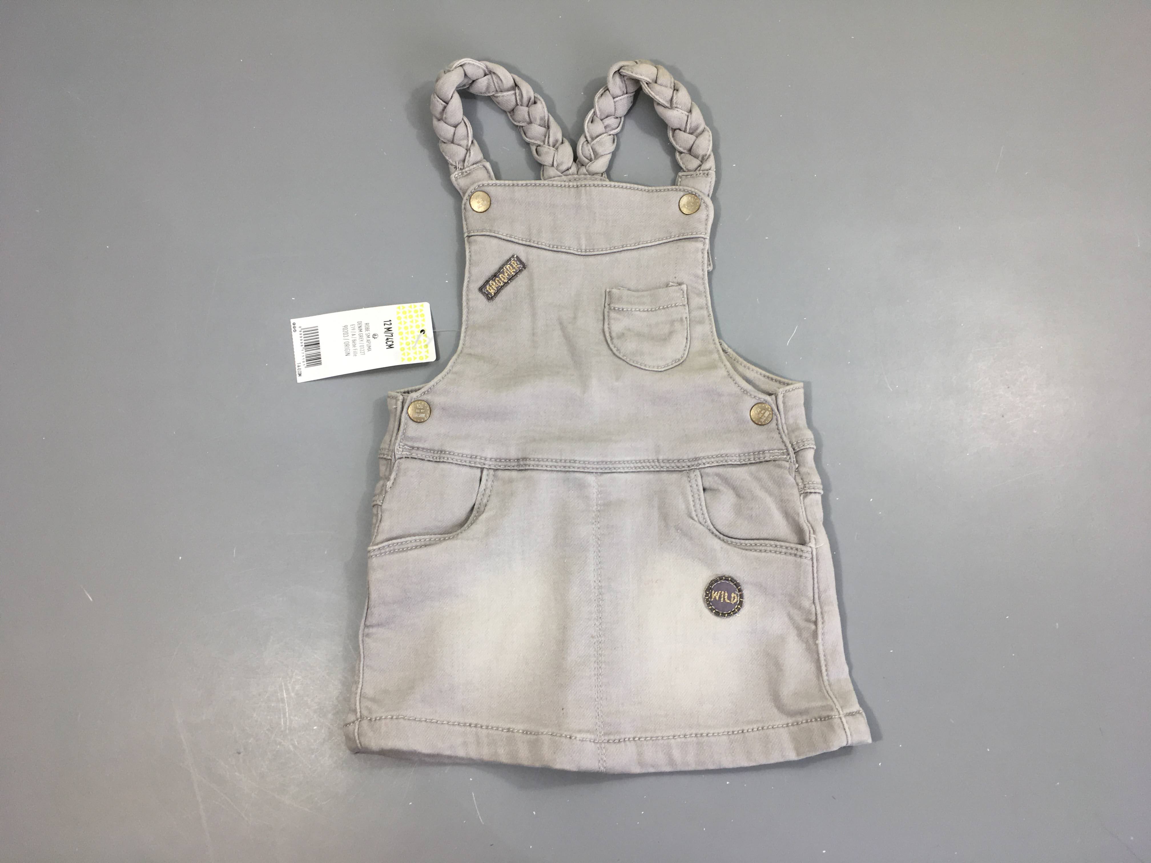 Neuf-Salopette denim gris bretelles tressées