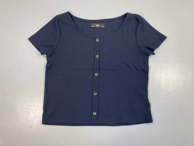 Blouse courte m.c molleton côtes bleu marine, légèrement boulochée, moins cher chez Petit Kiwi