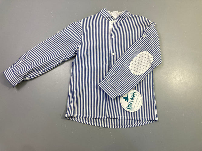 NEUF Chemise ml rayée bleu blanc col mao, moins cher chez Petit Kiwi