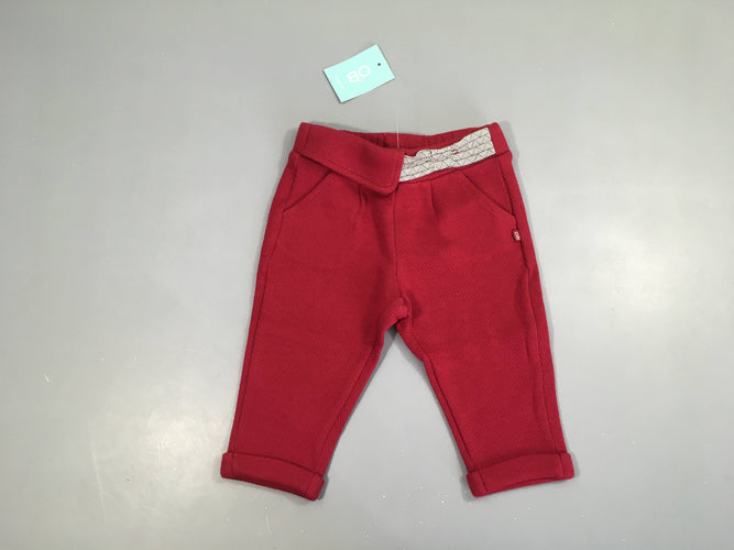 Neuf-Pantalon molleton bordeau à revers fauuse ceinture intégrée, moins cher chez Petit Kiwi