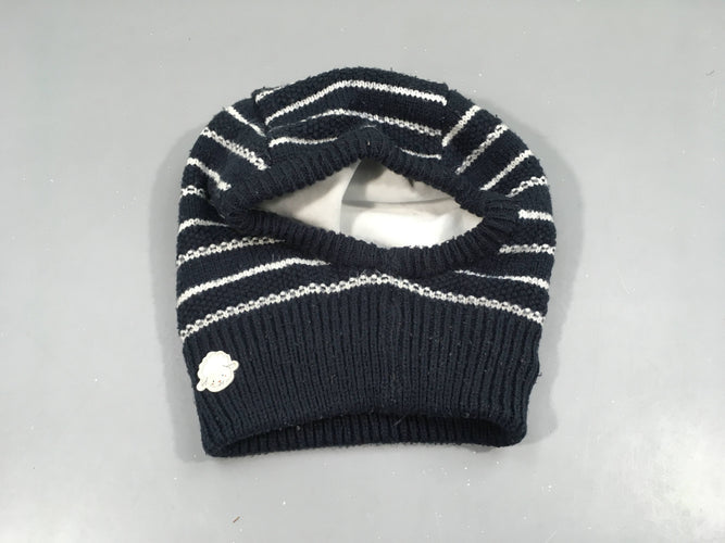 Cagoule bleu marine rayé blanc  doublée velours, tête de mouton, moins cher chez Petit Kiwi