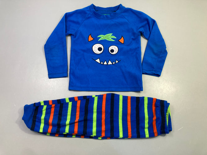 Pyjama 2 pièces polar bleu monstre rayé, moins cher chez Petit Kiwi