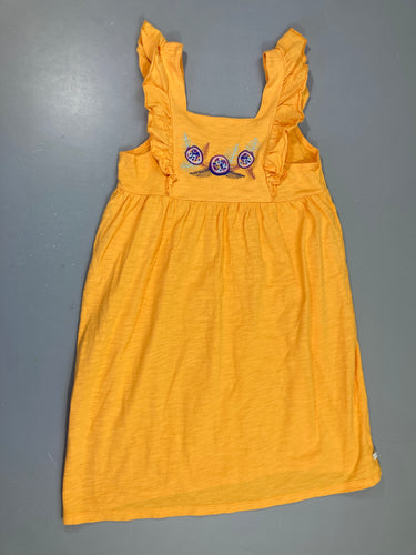 Robe fines bretelles molleton orange flammé broderies, moins cher chez Petit Kiwi
