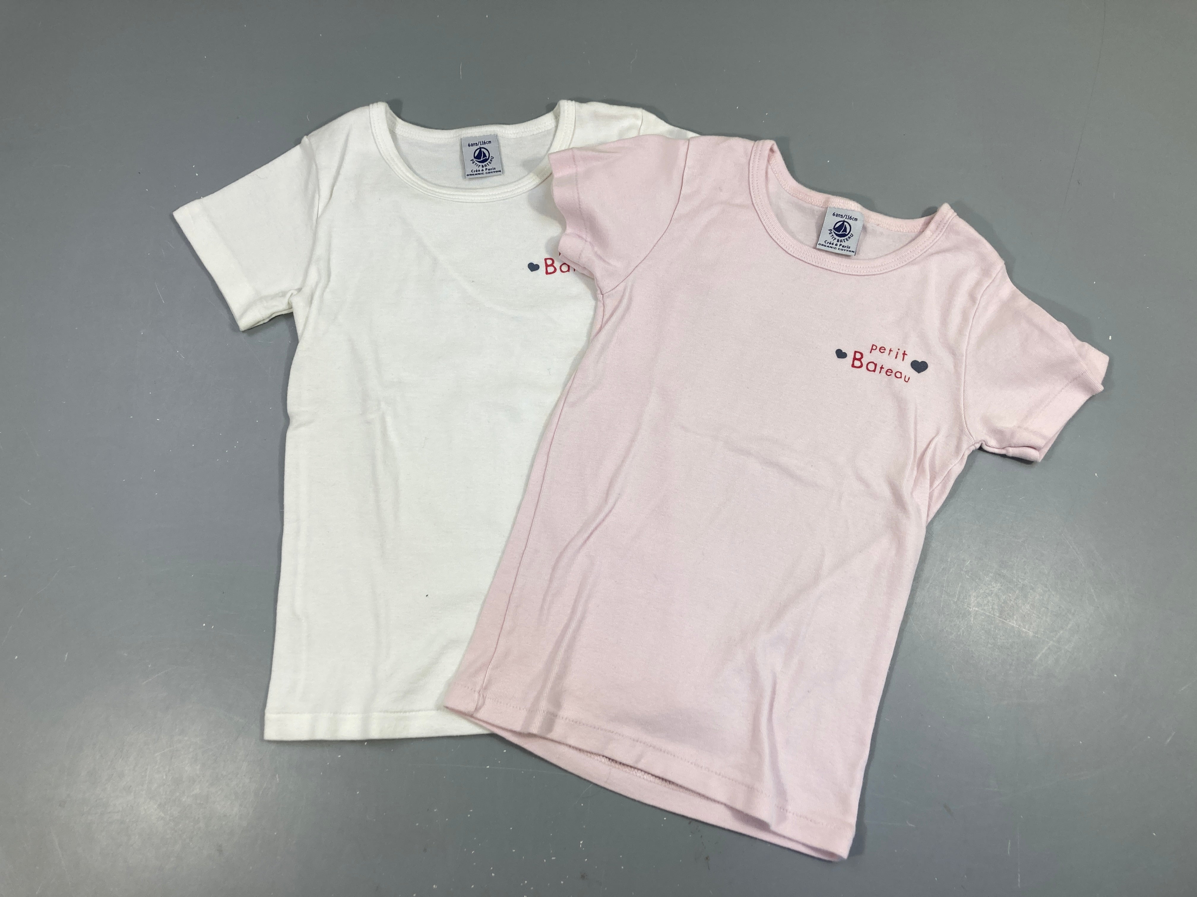 2 chemisettes m.c blanc/rose coeurs