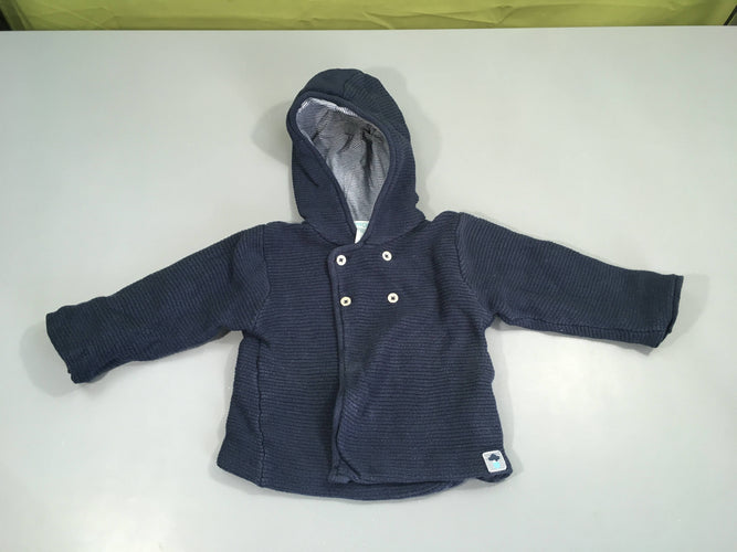 Gilet veste à capuche bleu foncé texturé doublé jersey, moins cher chez Petit Kiwi