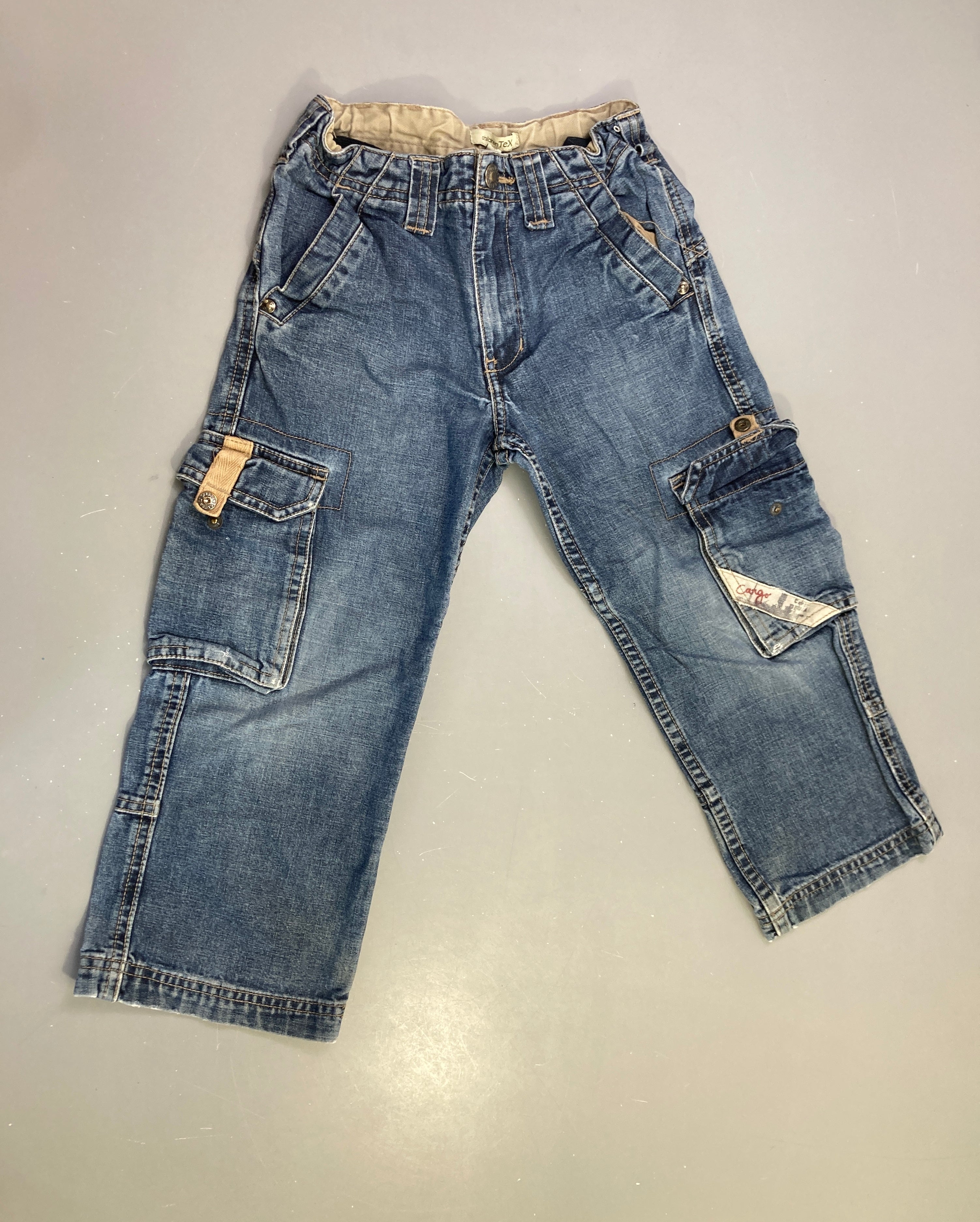 Jeans cargo bleu délavé poches plaquées