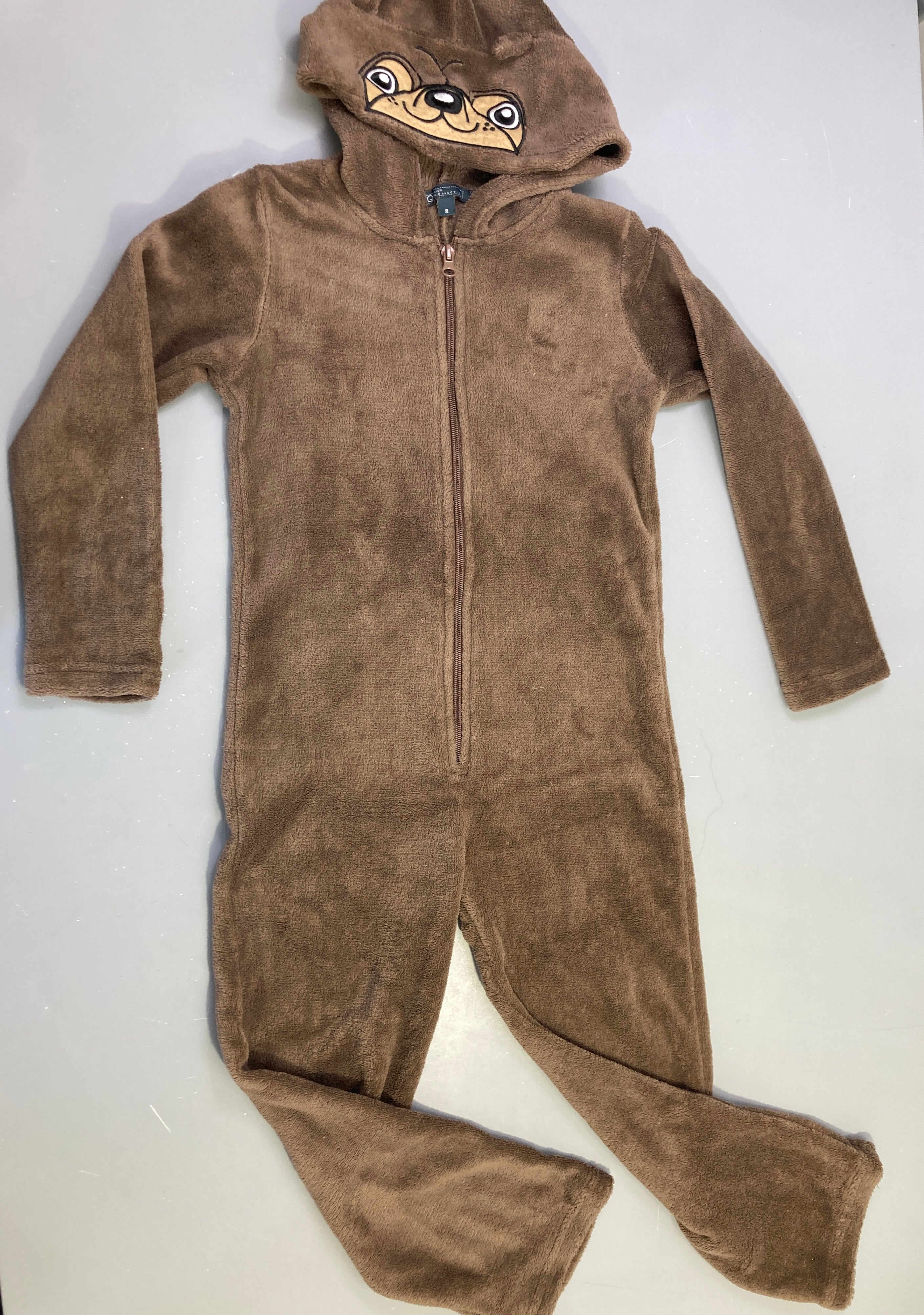 Combinaison velours capuche marron ours